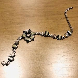 Black Agate Banded Flower/ Hearts  Bracelet.